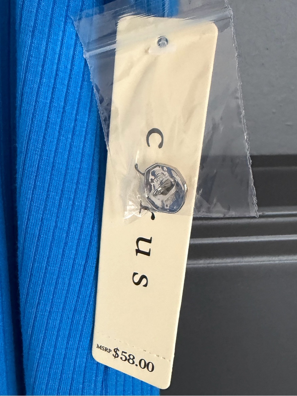 Cyrus Bright Blue Ribbed Button-Front Top - Picture 2 of 4